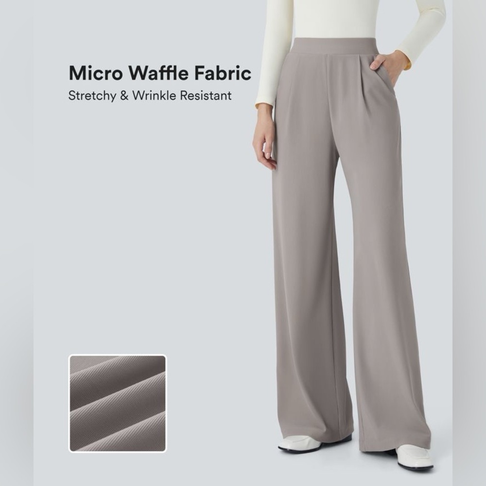 Halara Flex™ High Waisted Waist-Slimming Wide Leg Micro Waffle Work Pants medium